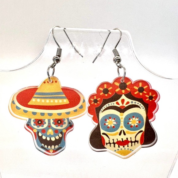 Sugar Skull Earrings - Halloween Earrings - Cinco de Mayo Earrings - Candy Skull - Picture 1 of 10
